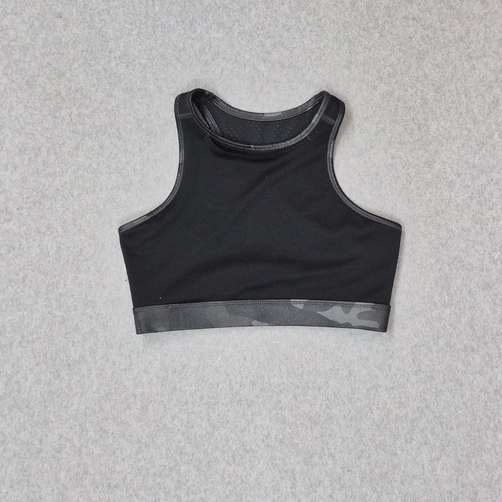 Nike Women Sports Bra XS Black Swoosh Camouflage Wireless Pullover